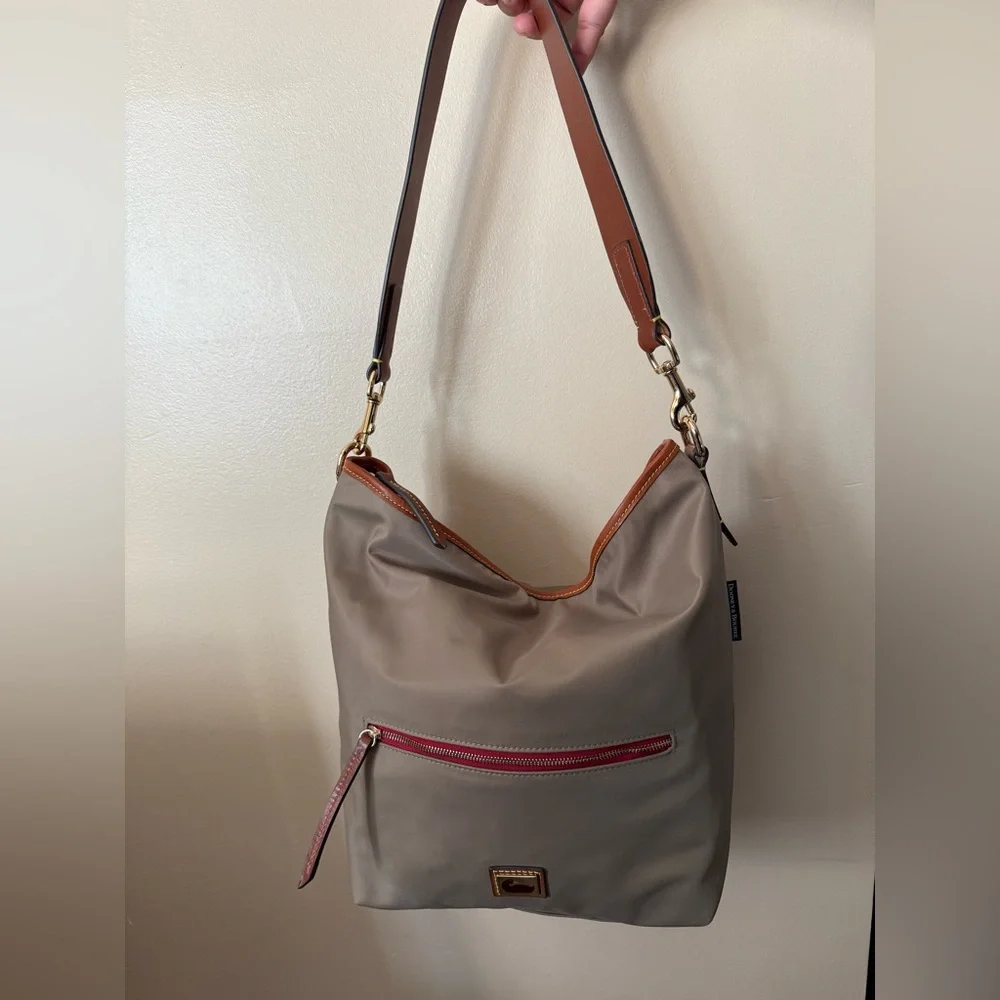 DOONEY & BOURKE WAYFARER BAG TAN HOBO BOHO 12x13”‎ 10” Handle Drop T